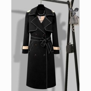 Womens Coats | Long check lapel gabardine trench coat Coats Coats