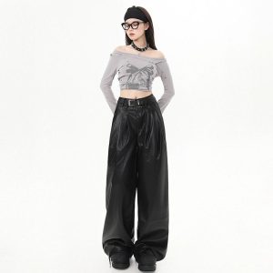 Womens Trousers | Harlee belted faux leather trousers Trousers Trousers