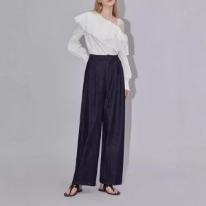 Womens Trousers | Wide-leg chambray trousers Trousers Trousers