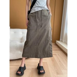 Womens Skirts | Linen midi cargo skirt